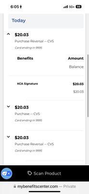 These are the transactions screenshots for my OTC card. You can see that there has been one credit for $20 but not the $91 transaction.