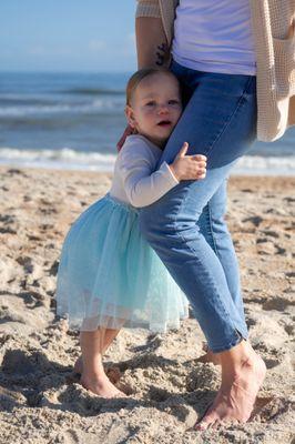 Toddler holding onto mom at Guana Preserve near Jacksonville, FL