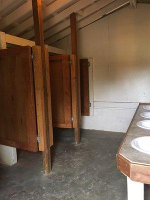 Restrooms - showers, sinks and toilets.