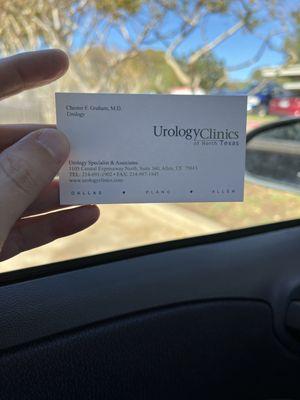 Dr. Graham - Business Card for Urology Clinics of North Texas