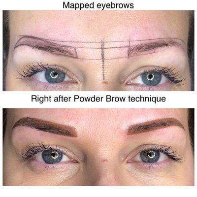 Powder/ombré eyebrow tattoo.