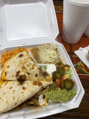 Carne Asada Quesadillas and Large Horchata