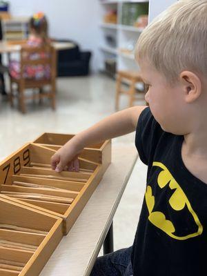 Primary classroom, spindle boxes.