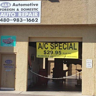 A/C Special $29.95 *Plus tax and cost of Freon