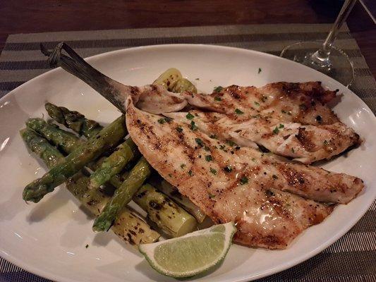 Grilled butterflied Branzino w asparagus