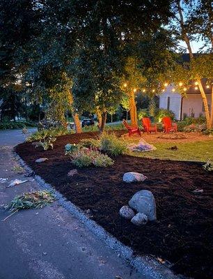 Large Mulch Job which was finished off with some mood lighting