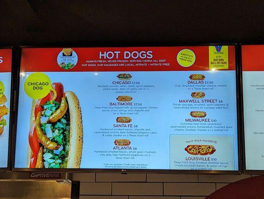 Menu at AD&B, America's Dog and Burger at the Navy Pier