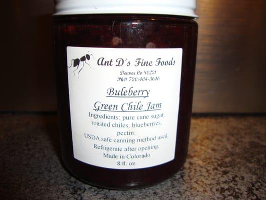 Our purchase of Blueberry Green Chile Jam from Ant D's Fine Foods July 13th 2013.