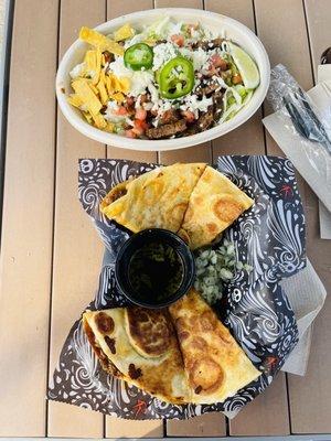 Burrito Bowl and Birria Quesadilla