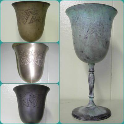 Old goblet, cleaned, patina'd Brown & then antique Green.