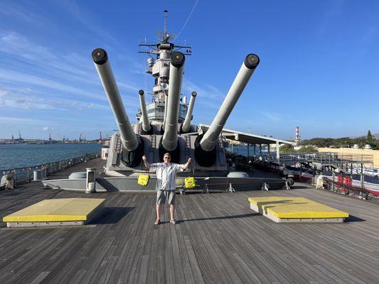 Jon on deck of the USS Missouri with AEDs.