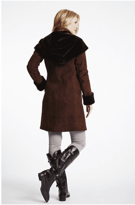 Shearling Fitted Coat With Large Hood