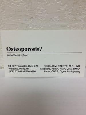 Bone Density Scans done here.