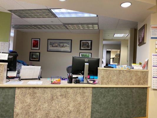 Reception Desk.  Small waiting area.