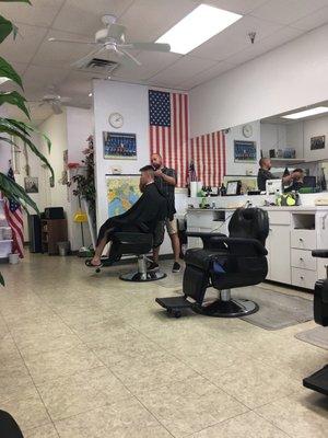 Chase getting his old school barber shop cut today