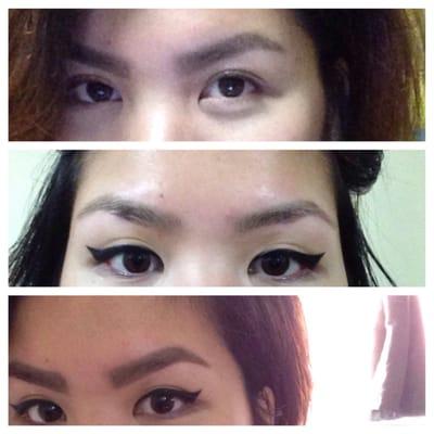 TOP PICTURE are my natural brows. MIDDLE is woman's work. BOTTOM- drawn in using Anastasia Brow Whiz in Ebony & NYX brow powder dark brown