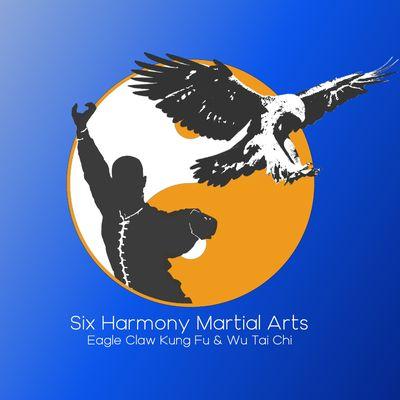 six harmony martial arts logo, eagle claw kung fu, tai chi, fitness