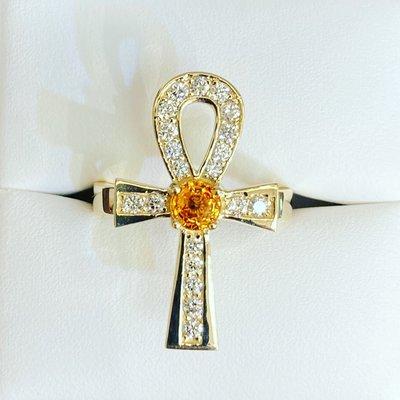 Diamonds and yellow sapphire cross ring