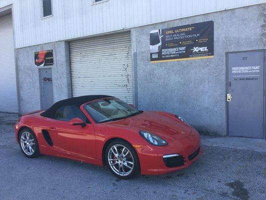 Boxster after a full nose install of Xpel Ultimate paint protection film. !0 year warranty.