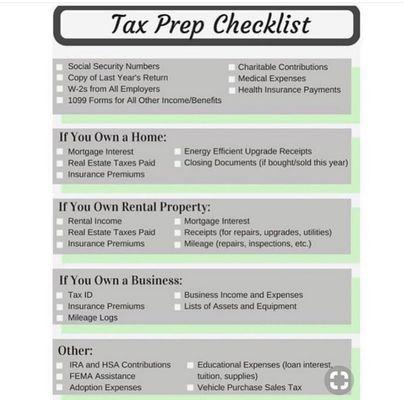 Items to bring for your tax preparation.