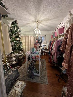 Dressing room, plus size clothes, cute toiletries, candy, jewelry