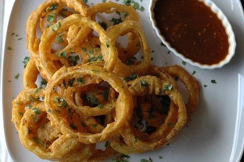 Curried Onion Rings with a Tamarind Dipping Sauce