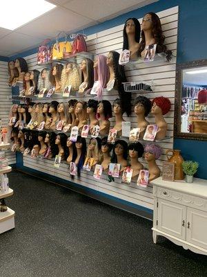 We offer synthetic, blended, and human hair wigs. We also have a try on station for you to see the full look before you buy.