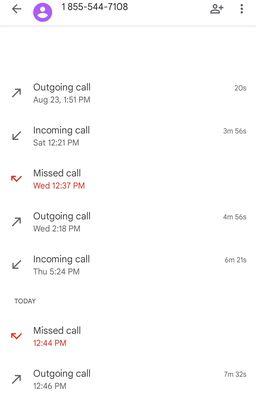 This is my recent phone log of them.calling me.