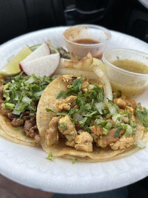 Pollo and Pastor tacos