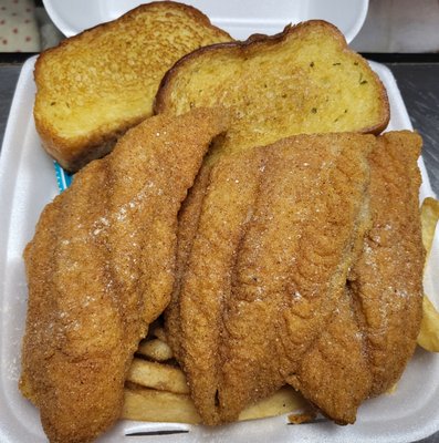 3pc Catfish Fillet w/ Fries & Buttery Garlic Bread...