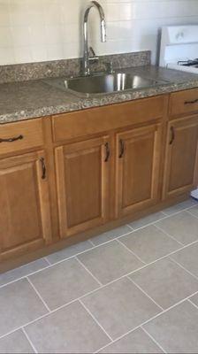 New tiles, kitchen counter & sink