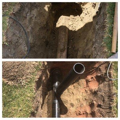 Main sewer line spot repair proper clean out installation.