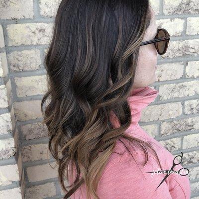 Loving this chocolate root melt with caramel balayage. L'anza 3n color melt and toned balayage with Redken 9v + 9p!