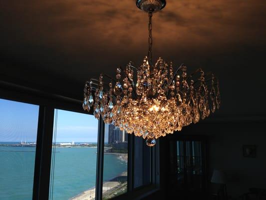 The lake has a nice view of the chandelier...