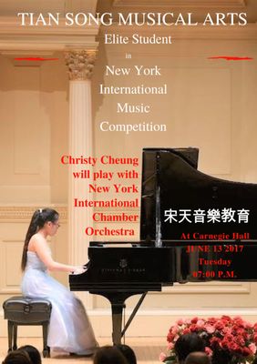 Dr. Tian Song's student Christy Cheung performs with New York International Chamber Orchestra at Carnegie Hall