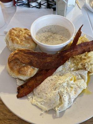 #2: eggs, bacon, hash brown casserole, biscuits and gravy