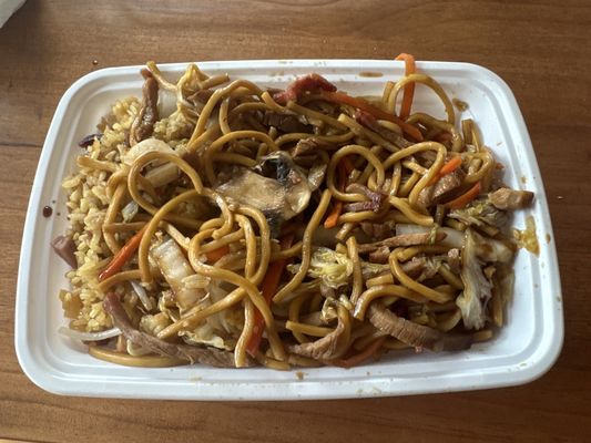 Pork lo mein and pork fried rice