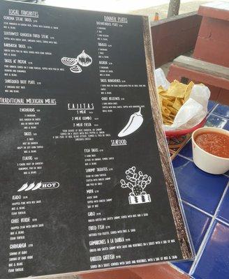 Menu with chips and salsa