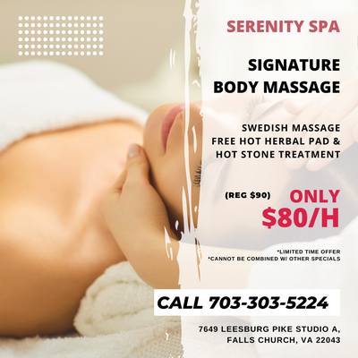 Serenity Spa
 7649 Leesburg Pike Studio A, Falls Church, VA 22043
 Call us at 703-303-5224