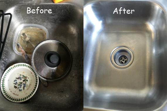 Before and after picture of sink