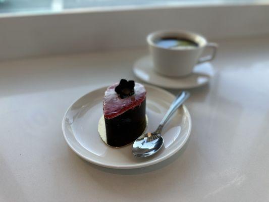 Strawberry cake and a drip coffee