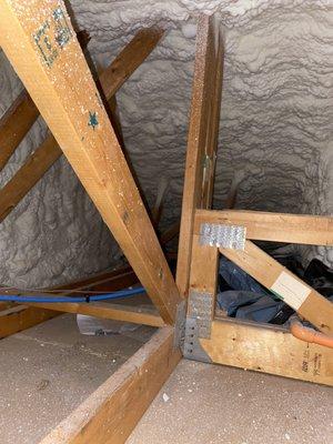 Open Cell attic insulation, full fill, buried rafters to prevent thermal bridging