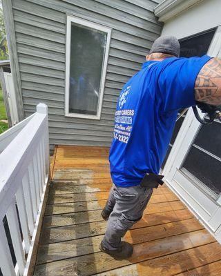 Cleaning and restoration of a deck.