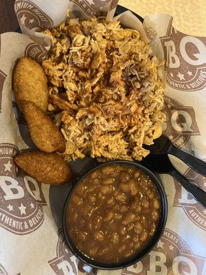 BBQ Chicken w/hushpuppies & baked beans