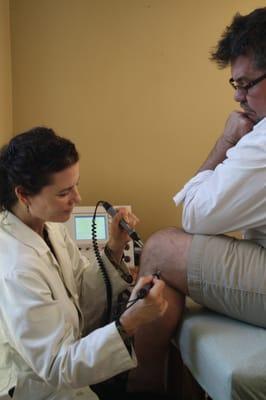 Microcurrent treatment for knee pain.