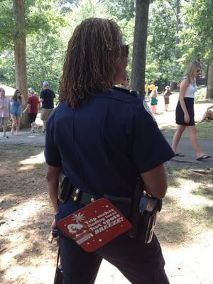 One of Atlanta's finest female officers enjoying her yelp fan at East Atlanta Beer Festival today!