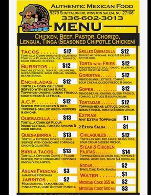 Our Menu! Call us to place an order in advance so it can be ready for you when you arrive!