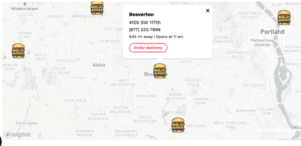 The Mr Beast pickup map, or... just a bunch of Red Robins.