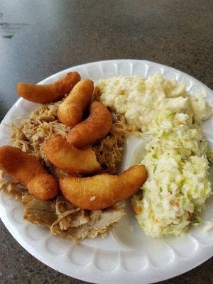 Barbecue, slaw, potato salad.