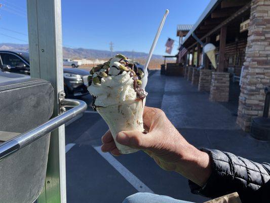 Ice cream with pistachio toppings